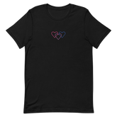 Bisexual Pride Tee: Interlaced Heart Outlines Embroidered T-Shirt